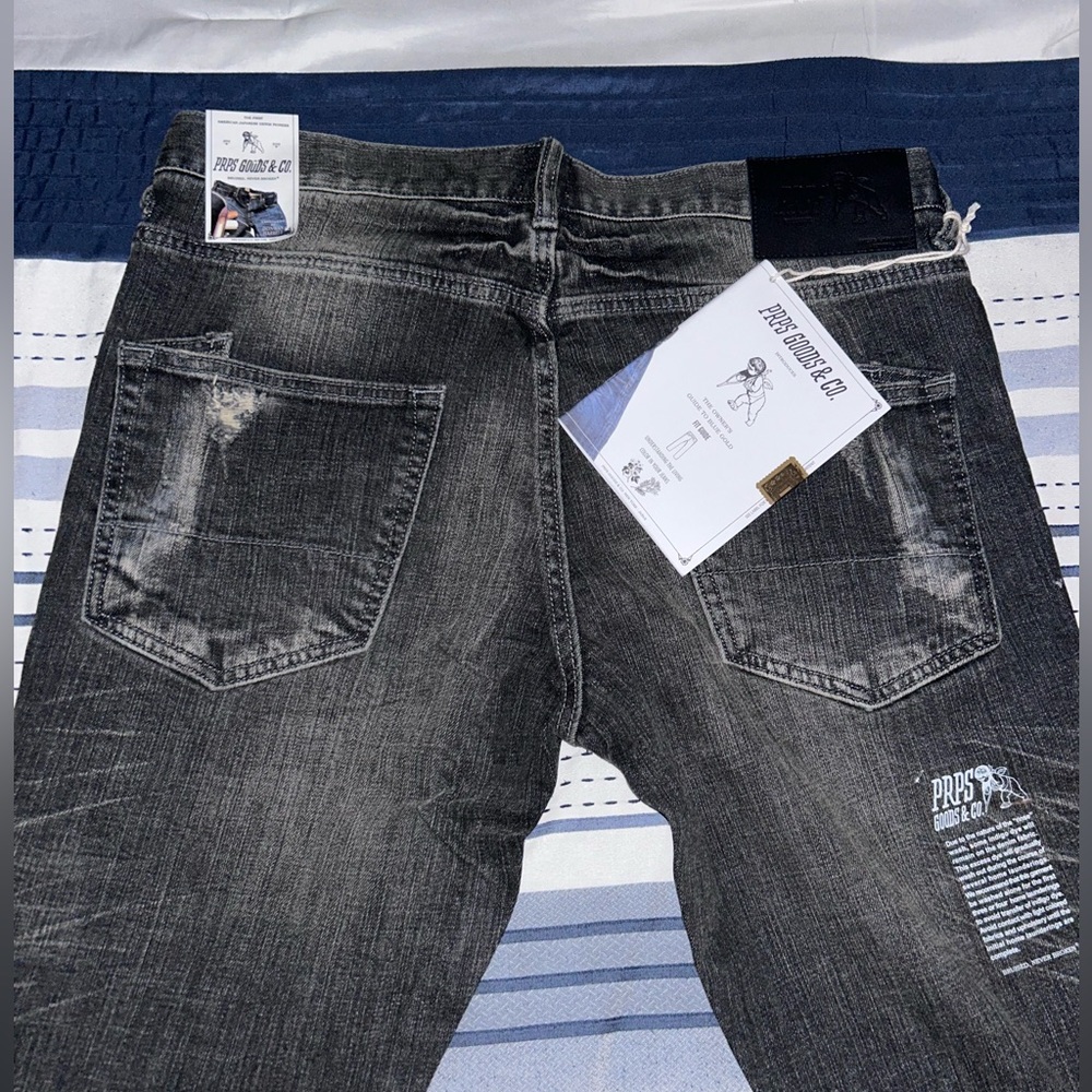 PRPS Men's Black Distressed Button Fly Gremlin Fit Skinny Jeans 34